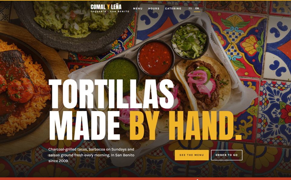 Sample taquería website: Comal y Leña